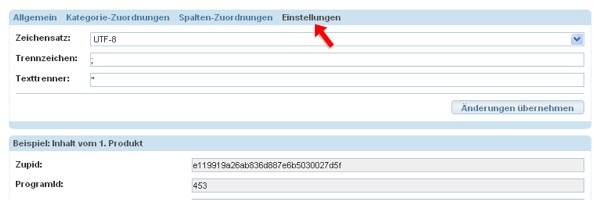 CSV Einstellungen